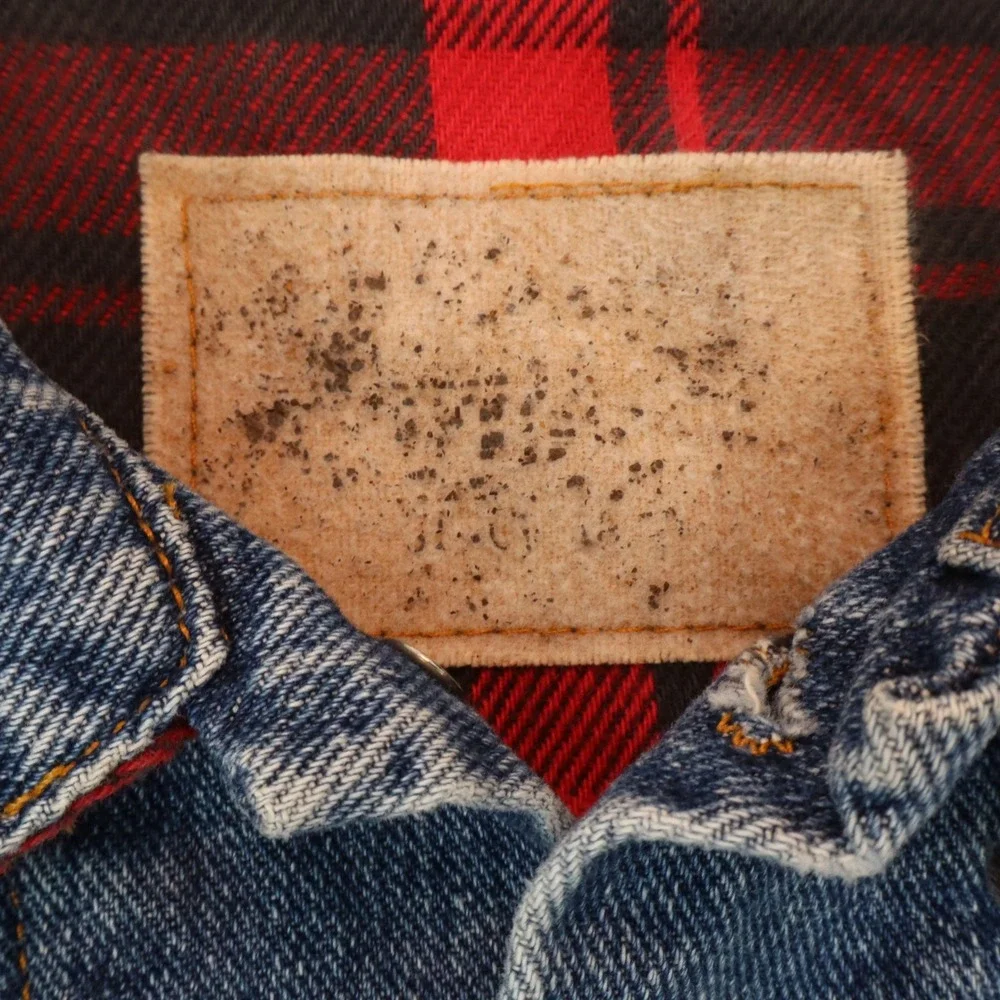 Levi's Denim Trucker Jacket Mens Large Blue Plaid Lined Made‎ in USA 70427